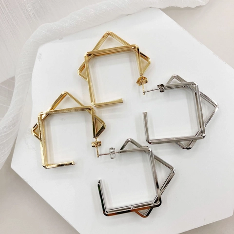 Eleganti Orecchini a Bottone in Acciaio Inossidabile Quadrati Irregolari da Donna Design Geometrico a Strati Oro Argento Gioielli di Moda Regalo