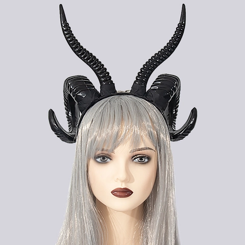 Halloween Schafshorn Stirnband Gotisch Schwarz Teufel Ziegenhörner Kunststoff Haarreif Cosplay Party Maskerade Kostüm Zubehör