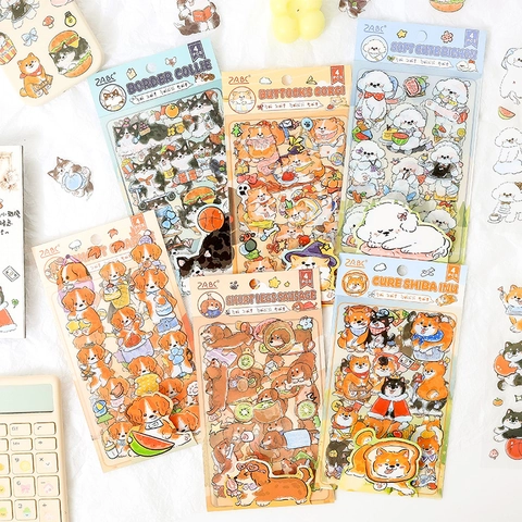 Autocollants en PET de Chien de Dessin Animé Mignon Illustration Animale Imperméable Scrapbooking Journaling Décor DIY Corgi Shiba Inu Bichon Frisé