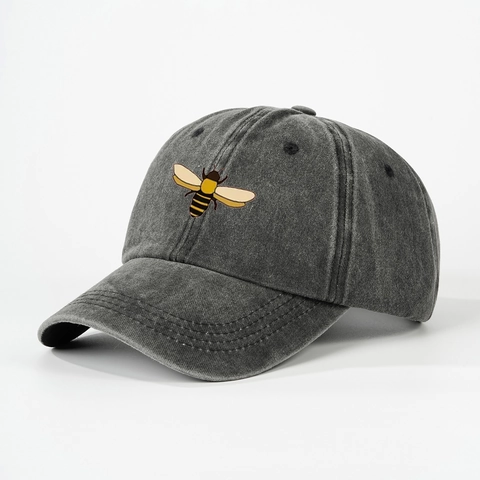 Bee Embroidery Washed Cotton Baseball Cap Outdoor Sunshade Retro Adjustable Sport Dad Hat For Women Men Casual