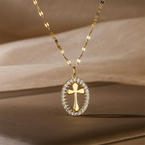 Croce Albero Della Vita Malocchio Ciondolo Collana Placcato Oro Rame Micro Pavé Zircone Elegante Gioielli Moda