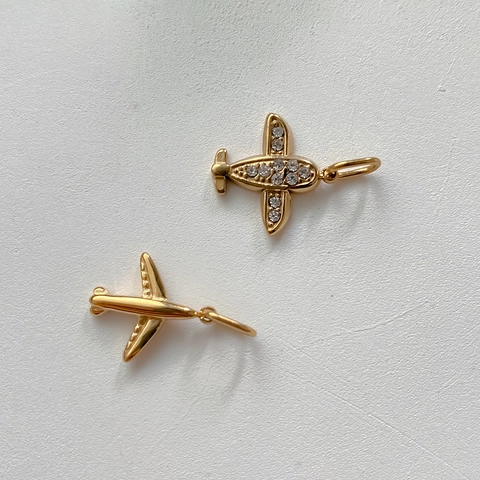 Gold Plated Stainless Steel Airplane Pendant Zirconia Inlaid Mini Airplane Charm For DIY Fashion Jewelry Making Women Necklaces