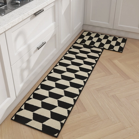 Alfombra De Cocina Absorbente Resistente Al Aceite Antideslizante Moderna Nórdica Patrón Geométrico Respaldo TPR Lavable