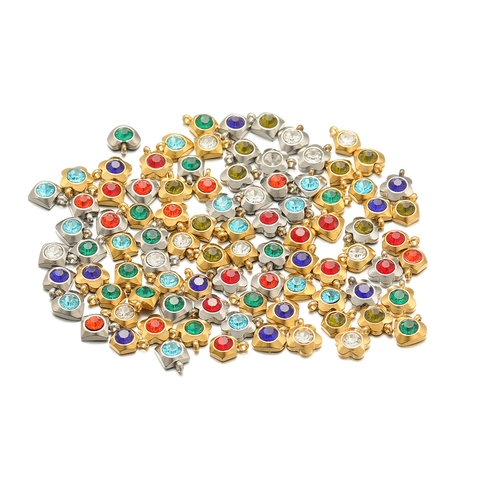 Edelstahl Anhänger Mit Zirkonia Mini Geometrische Herz Blume Sechseck Für DIY Schmuckherstellung