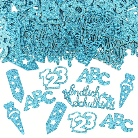Glitzer Papier Konfetti Set ABC 123 Bleistift Schultüte Endlich Schulkind Schulanfang Einschulung Party Deko Kinder