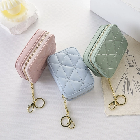 Mini Borsa Per Rossetto In Pelle PU Trapuntata Beauty Case Portatile Con Specchio E Gancio Portachiavi Donna