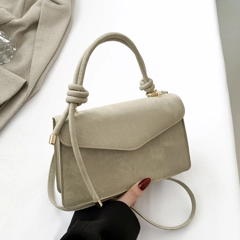 Women Frosted PU Leather Crossbody Bag Minimalist Knot Handle Envelope Flap Shoulder Handbag Commuter Korean Style