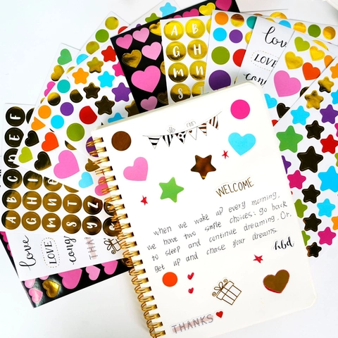 Pegatinas Decorativas Coloridas Bronceado Corazón Estrella Alfabeto Patrones Para DIY Diario Scrapbook Planificador Ornamento Artesanía Estética
