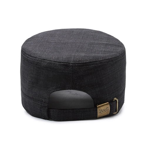 Men Cadet Cap Military Style Flat Top Hat Cotton Breathable Adjustable Sun Protection Outdoor Casual Solid Color