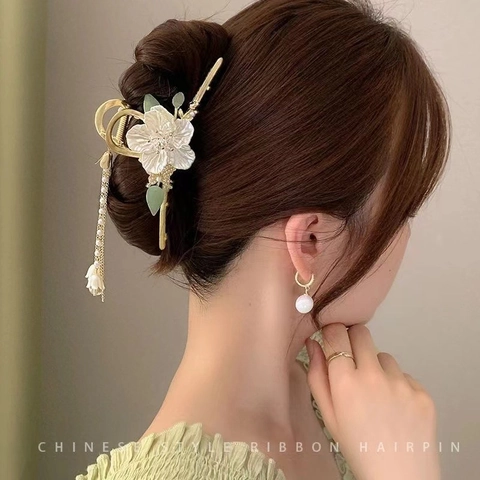 Pinza Per Capelli A Fiore In Lega Con Strass E Künstliche Perle Artificiali Nappa Lunga Vintage Mughetto Clip Squalo Donna Elegante
