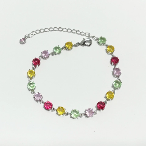 Pulsera Circonita Colorida Cobre Chapado En Oro Gema Caramelo Tennis Joyería Para Mujer Lujo Minimalista Ajustable