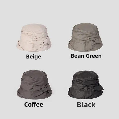 Cappello da Pescatore in Ramiè e Lino Stile Giapponese da Donna Elegante Fiocco Increspato Traspirante Pieghevole Protezione Solare