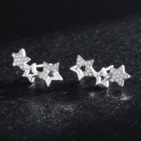Minimalistische 925 Sterlingsilber Stern Ohrringe für Damen Dreifach Fünfzackige Sterne Ohrstecker mit Zirkonia Schmuck Geschenk