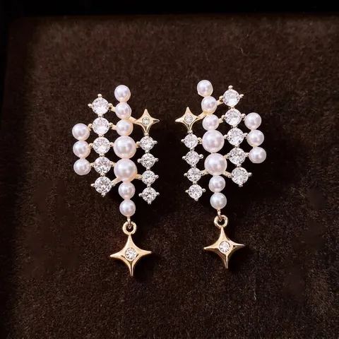 Luxuriöse Tropfenohrringe Mit Kunstperlen Zirkonia Und Sternanhänger Vintage Eleganter Schmuck Damen Silber Ohrstecker