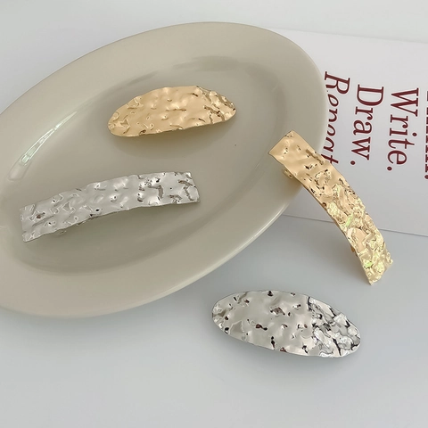 Hammered Metal Hair Clips Geometric Square Oval Alloy Hairpins Korean Ins Style Minimalist Headwear For Women