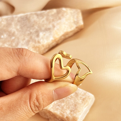 Vintage 18K Vergoldeter Edelstahl Offener Herzring Für Damen Verstellbar Minimalistisch Trendy Ins Stil Schmuck Ring