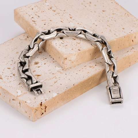 Vintage Men Chain Bracelet 304 Stainless Steel Antique Silver Industrial Punk Street Geometric Jewelry With Box Clasp