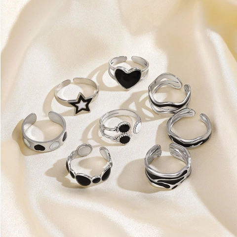 Verstellbarer Offener Ring Edelstahl Geometrisch Herz Stern Emaille Minimalistischer Kühler Mode Schmuck Damen