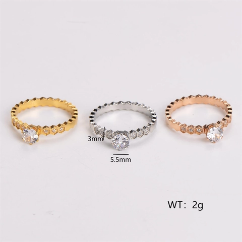 Wabenring Zirkonia 304 Edelstahl Sechseckiges Band Kristall Inlaid Elegante Mode Für Frauen
