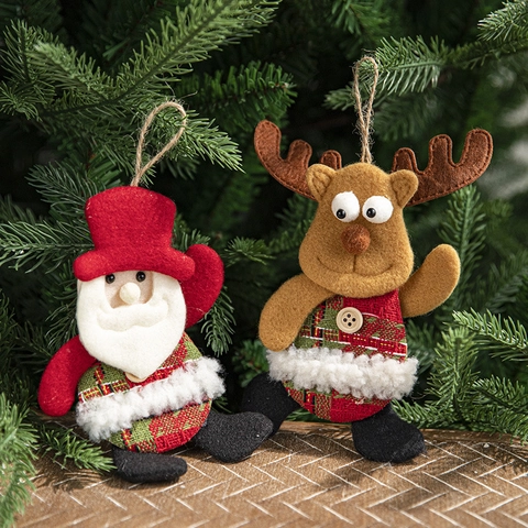 Ornamenti Appesi Di Natale Tessuto Feltro Plaid Renna Babbo Natale Pupazzo Di Neve Gnomo Decorazioni Albero Fatto A Mano