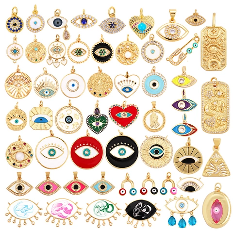 Evil Eye Anhänger Für DIY Schmuckherstellung Vergoldetes Kupfer Bunter Zirkon Emaille Anhänger Böhmischer Stil