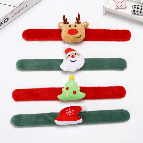 Christmas Slap Bracelet Glowing Plush Cartoon Reindeer Santa Claus Holiday Party Favors Kids Gift Decorative