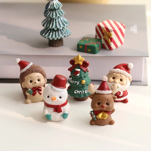 Weihnachts Harz Miniatur Ornamente Weihnachtsmann Schneemann Rentier Tierfiguren Desktop Dekoration Festliche Urlaubsgeschenke