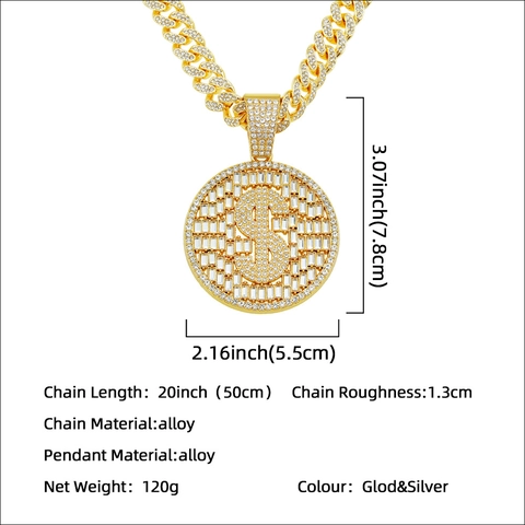 Dollar Sign Pendant Necklace With Alloy Rhinestone Cuban Chain Hip Hop Iced Out Luxury Jewelry For Men