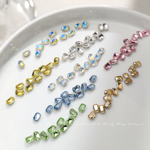 Nagelkunst Strasssteine Glaskristall Langes Achteck Spitzboden Mini Maniküre Anhänger Luxus Smaragdschliff DIY Ornamente Professional