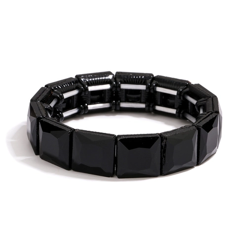 Luxury Alloy Square Rhinestone Elastic Bracelet For Women Fashion Colorful Geometric Crystal Stretch Bangle Jewelry Gift
