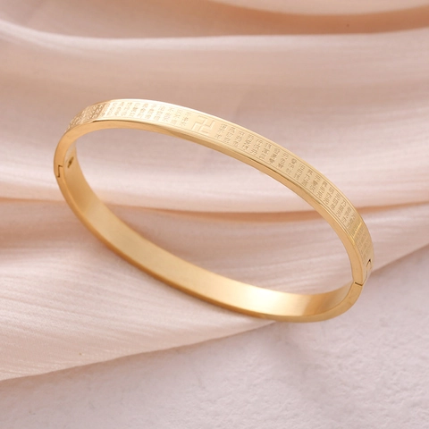 Heart Sutra Bangle Gegraveerd Roestvrij Staal Open Manchet Armband Vintage Boeddhistische Etnische Stijl Sieraden