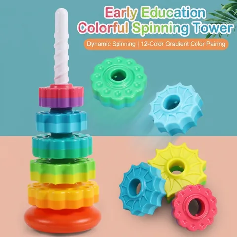 Torre Arcobaleno Rotante Giocattolo Impilabile In Plastica Educazione Precoce Sviluppo Sensoriale Per Bambini Ingranaggi Colorati