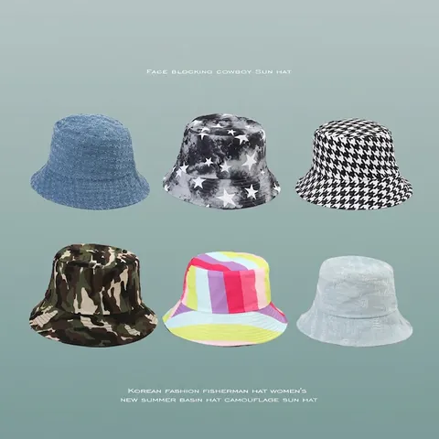 Cappello a Secchiello Moda Unisex Protezione Solare Pieghevole Estate Cappello da Pescatore Denim Pied de Poule Arcobaleno Camouflage Cappuccio Ombreggiante