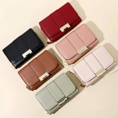 Cartera De Mujer De Cuero PU Plegable Con Protección RFID Ranuras Para Tarjetas Y Bolsillo Con Cremallera Diseño Moderno Simple