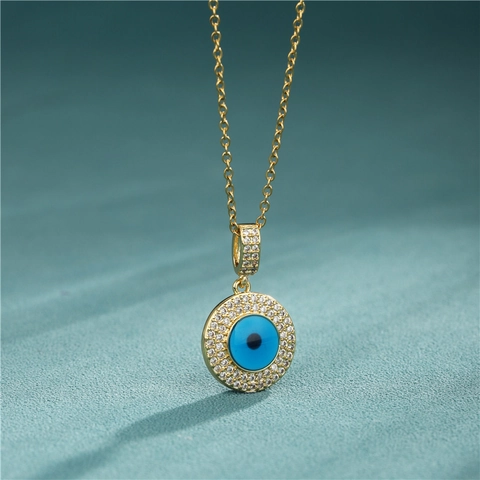 Evil Eye Anhänger Halskette Edelstahl Vergoldet Blau Zirkonia Minimalistischer Modeschmuck Für Damen Geschenk