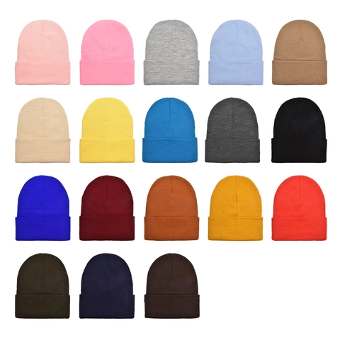 Winter Beanie Hat Warm Acrylic Knit Cap Solid Color Ribbed Cuffed For Adult Children Outdoor Minimalist Versatile