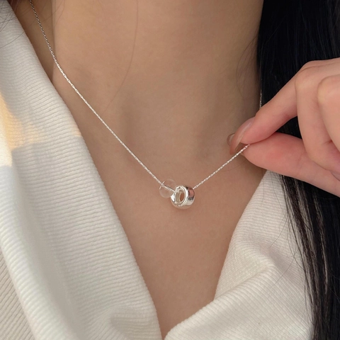 Collana In Argento Sterling 925 Minimalista Con Cerchio Tondo E Ciondolo A Sfera Trasparente Gioielli Eleganti Da Donna