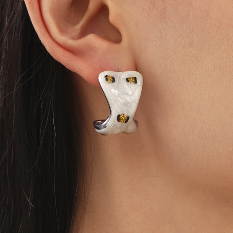 Orecchini In Acciaio Inossidabile Smalto Stampa Leopardata Forma C Geometrici Vintage Placcati Oro 18K Per Donne