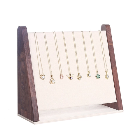 Necklace Display Stand Walnut Wood Velvet Inclined Plane Jewelry Organizer Pendant Holder Desktop Storage