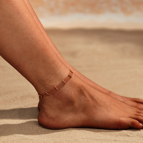 Multi-Layer Stainless Steel Anklet For Women Beaded Chain Beach Foot Jewelry Minimalist Elegant Adjustable Anklets