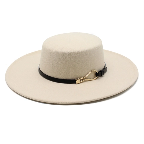 Retro Boater Hat For Women Wide Brim Cotton Polyester Panama Style Fedora Flat Top Sun Protection Casual Travel Elegant