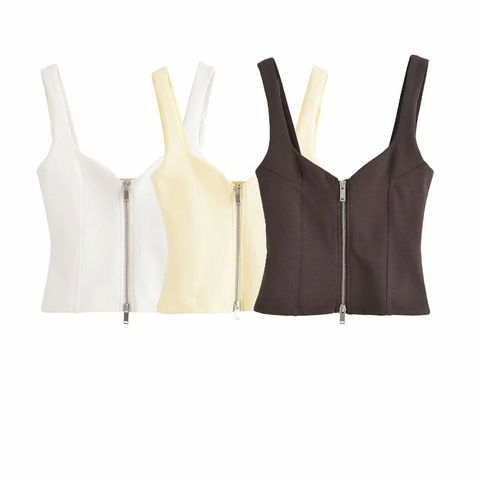 Women Outfits Sleeveless Zipper Tank Top And Drawstring Shorts Casual Summer Streetwear Slim Fit Polyester Double Sided Cloth