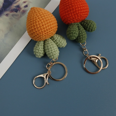 Hand-Knitted Crochet Carrot Keychain Cute Handmade Yarn Vegetable Bag Charm Pendant Accessory For Women Girls Kids