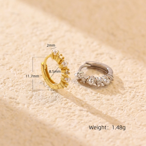 Orecchini Huggie in Argento Sterling 925 con Perle Artificiali e Strass Eleganti Cerchi Rotondi per Donna Gioielli alla Moda