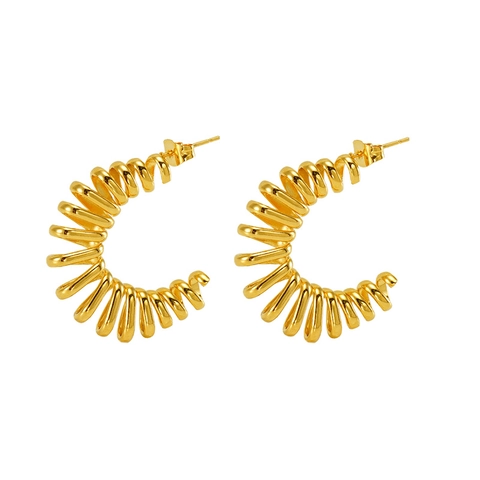 Boucles Oreilles Créoles Spirale Plaquées Or 18K Acier Titane Géométrique Forme C Bijoux Mode Pour Femmes