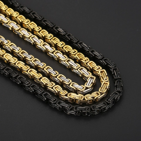 Men Byzantine Chain Necklace Stainless Steel Square Link King Chain Hip Hop Gothic Retro Punk Jewelry Unisex