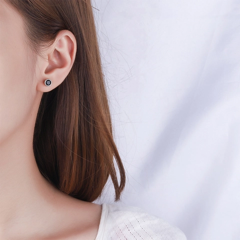Lussuosi Orecchini a Bottone Geometrici in Rame Circolari per Donna Semplice Oro Nero Oro Bianco Strass Intarsiato Gioielli