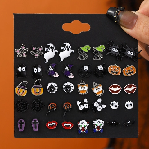 Halloween Ohrstecker Legierung Emaille Lustig Geist Kürbis Fledermaus Mit Edelstahl Ohrstecker Für Feiertagsparty