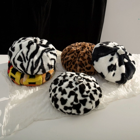 Basco In Peluche Pelliccia Sintetica Caldo Inverno Moda Stampa Animale Mucca Leopardo Per Donne Ragazze