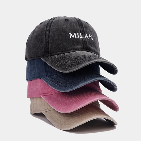 Cappello Da Baseball In Cotone Lavato Con Ricamo MILAN Stile Vintage Distressed Per Uomo E Donna